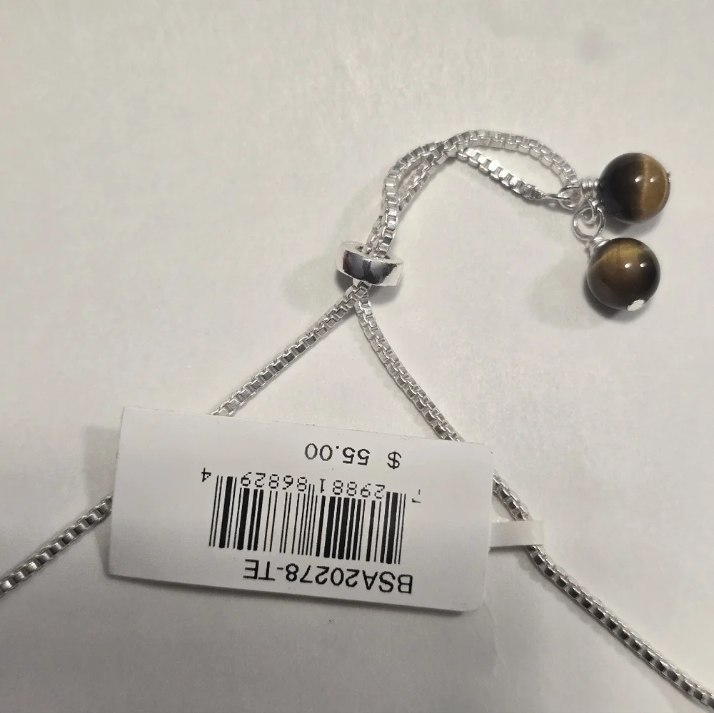 Macy's Genuine Stone Bead Adjustable Bracelet Silver Plate New Women